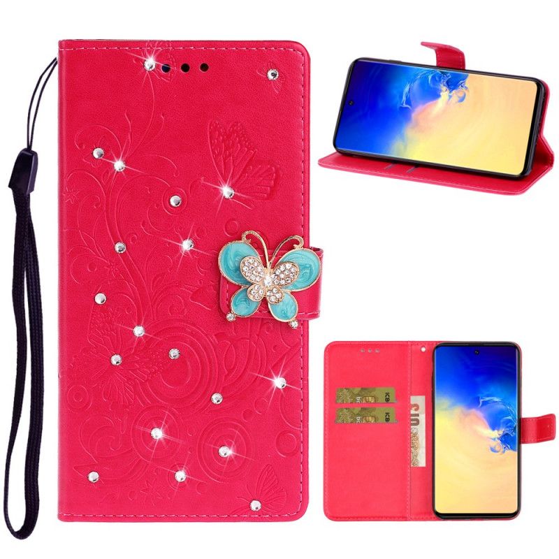 Leren Hoesje Samsung Galaxy A71 Paars Rood Vlinderhanger