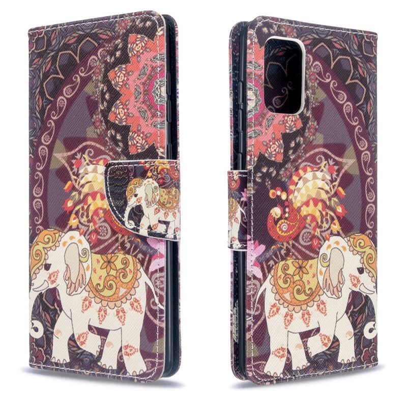 Leren Hoesje Samsung Galaxy A71 Telefoonhoesje Indische Olifant