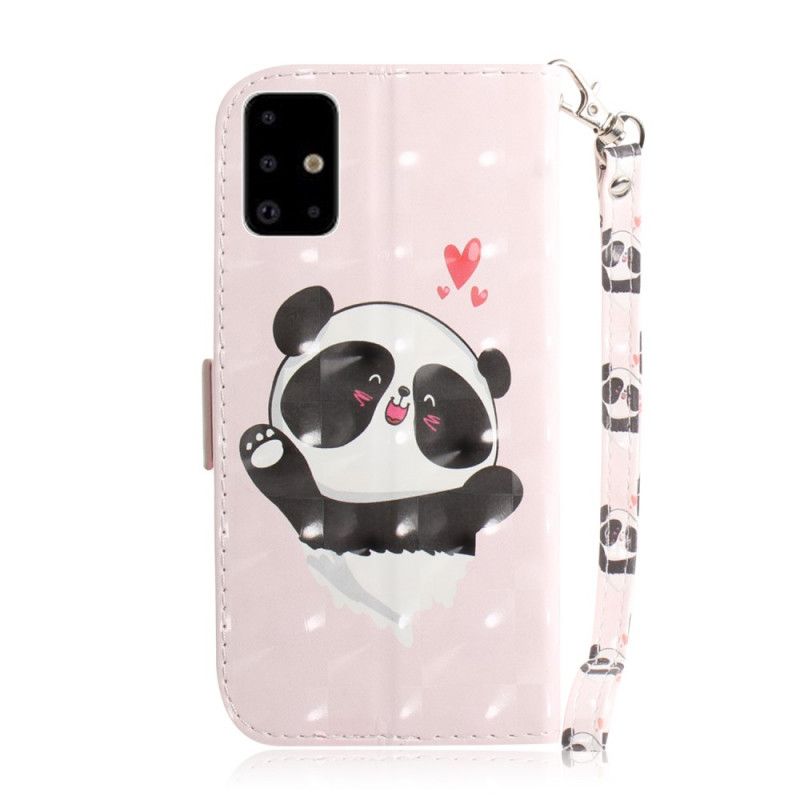 Leren Hoesje Samsung Galaxy A71 Telefoonhoesje Panda Love Met String