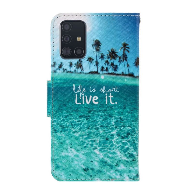 Leren Hoesje Samsung Galaxy A71 Telefoonhoesje Stop Nooit Met Dromen Marine Met String