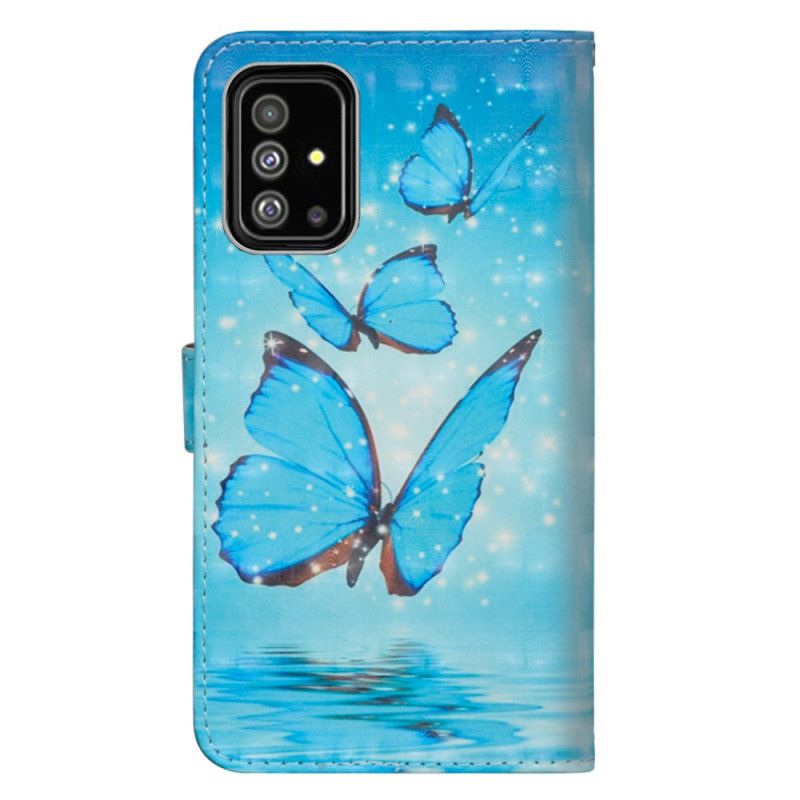 Leren Hoesje Samsung Galaxy A71 Telefoonhoesje Vliegende Blauwe Vlinders