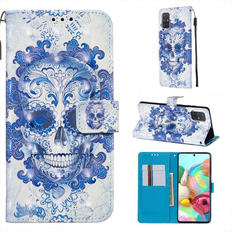 Leren Hoesje voor Samsung Galaxy A71 Blauwe Schedel