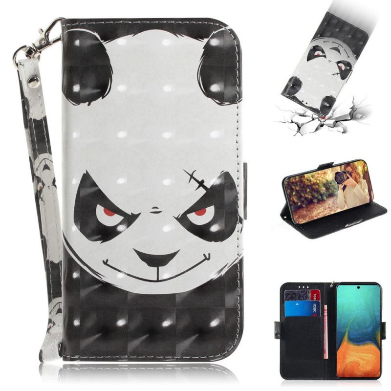 Leren Hoesje voor Samsung Galaxy A71 Boze Panda Met String