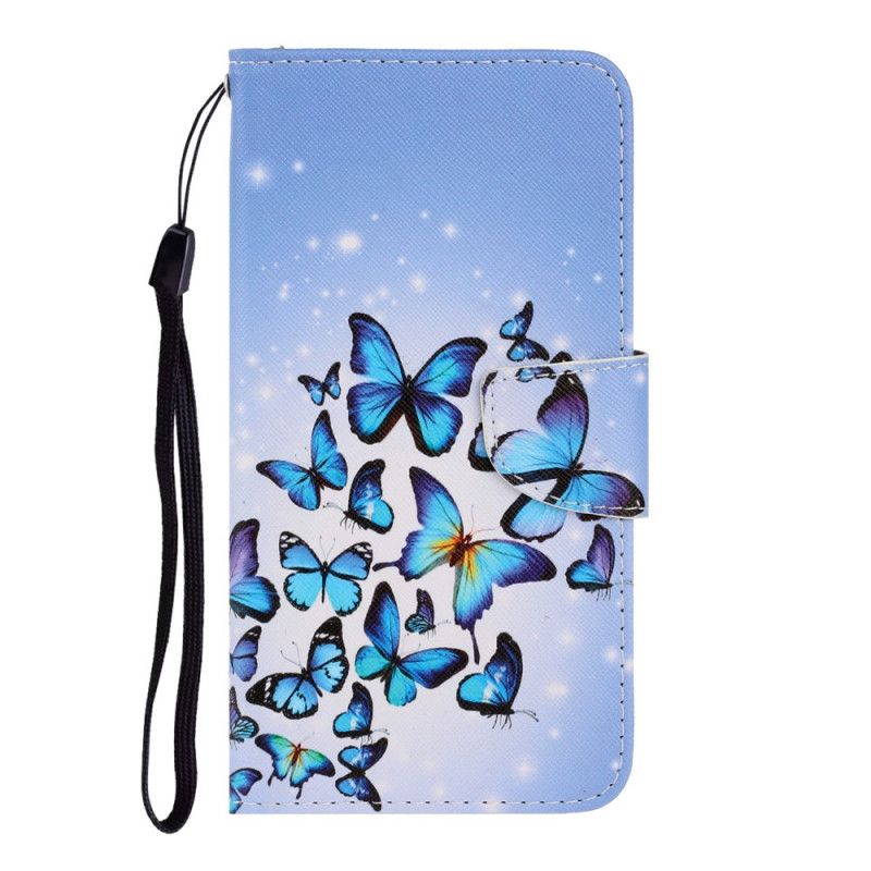 Leren Hoesje voor Samsung Galaxy A71 Donkerblauw Zwart Vlindervariaties Met String