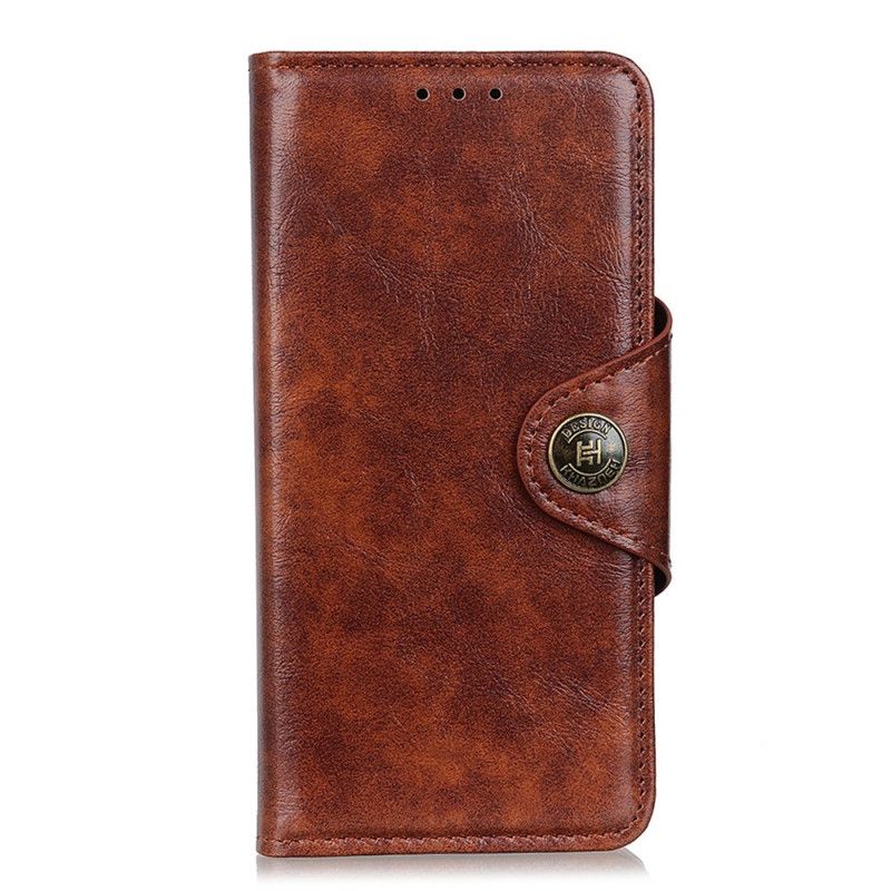 Leren Hoesje voor Samsung Galaxy A71 Donkerbruin Kunstleren Knoop Vintage