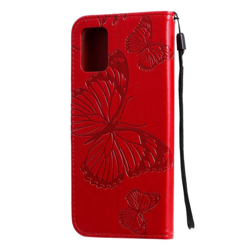 Leren Hoesje voor Samsung Galaxy A71 Rood Grijs Reuze String Vlinders