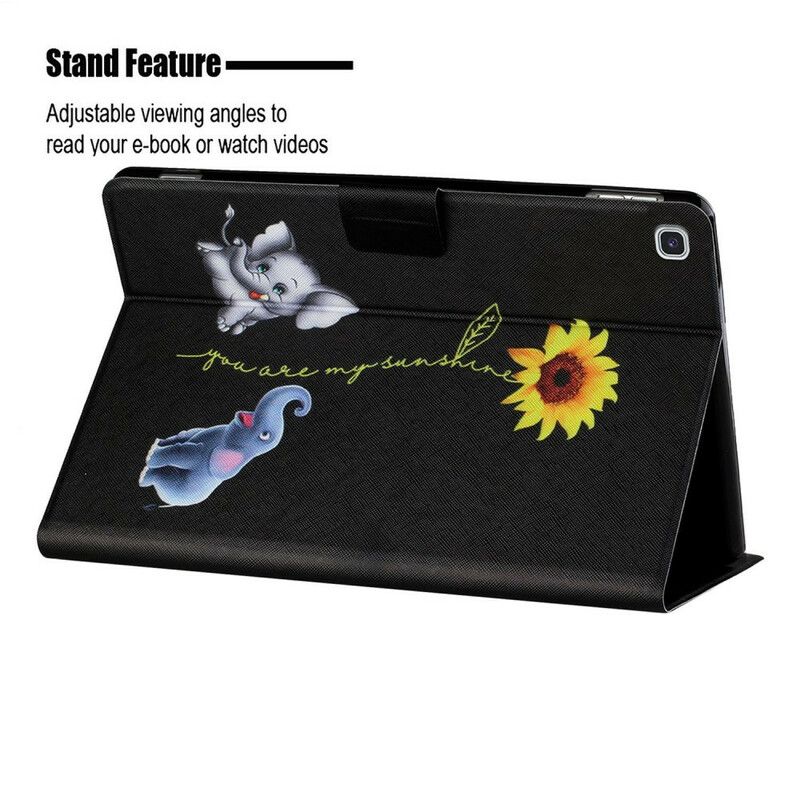 Flip Case Leren Samsung Galaxy Tab A7 Lite Zonnebloem Olifanten