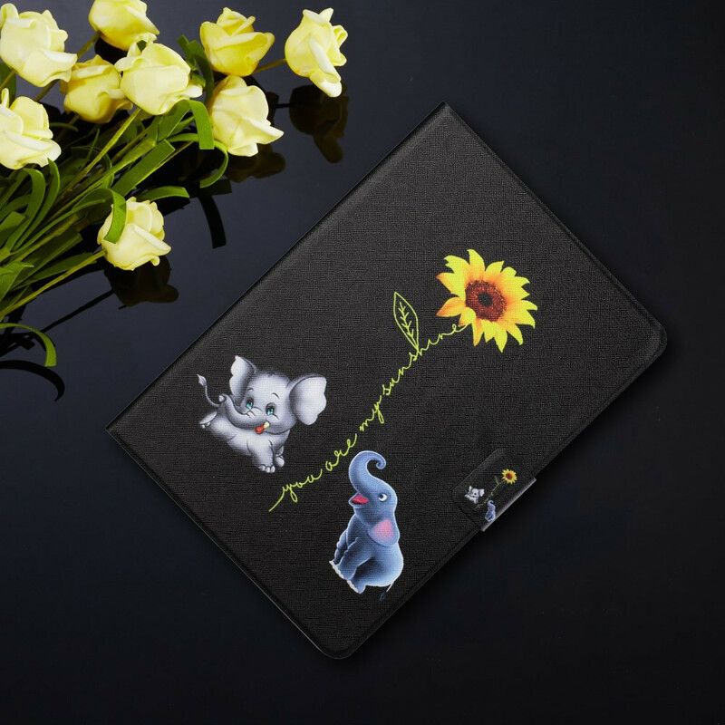 Flip Case Leren Samsung Galaxy Tab A7 Lite Zonnebloem Olifanten