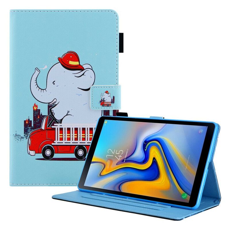 Leren Hoesje Voor Samsung Galaxy Tab A7 Lite Brandweerman Olifant