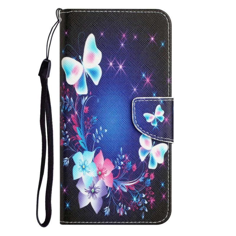 Flip Case voor Samsung Galaxy A53 5G Met Ketting Fairy Vlinders Met Lanyard