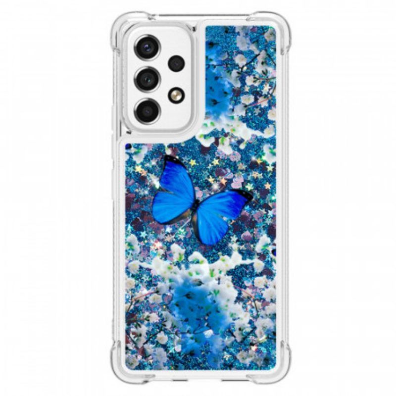 Hoesje voor Samsung Galaxy A53 5G Glitter Blauwe Vlinders