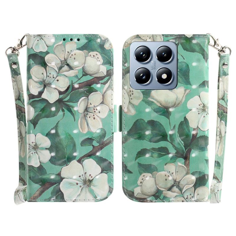 Bescherming Hoesje Xiaomi 14t Pro Aquarelbloemen Met Riempje