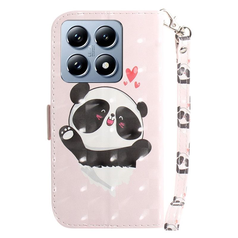 Flip Case Leren Xiaomi 14t Pro Panda Love Met Riempje