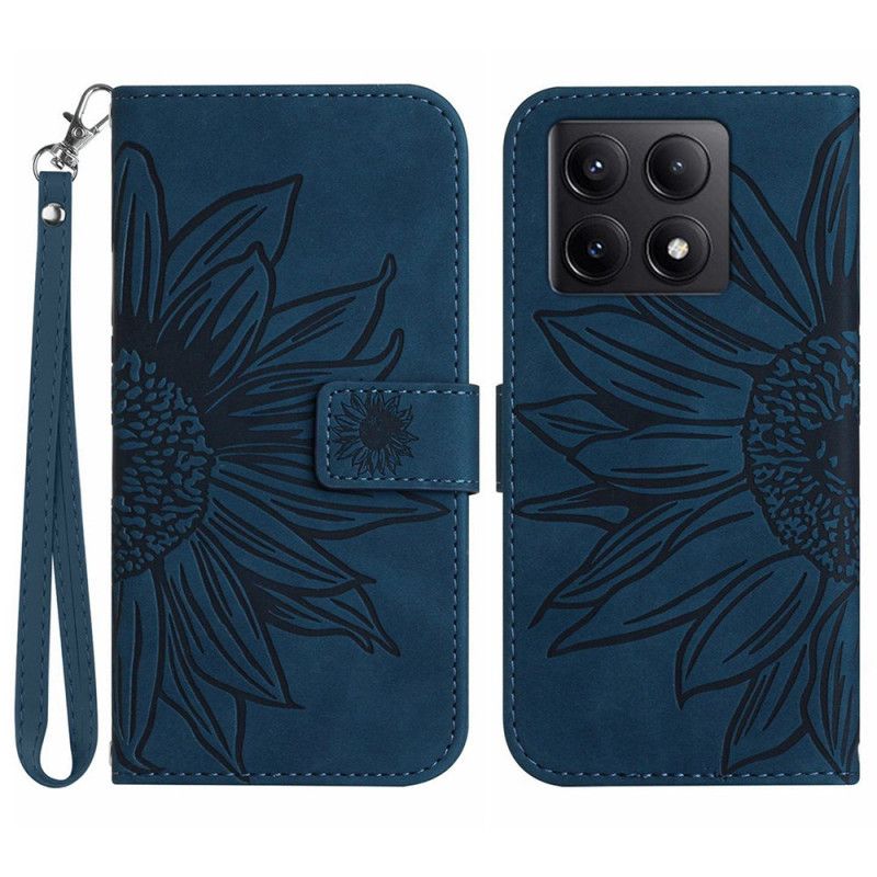 Folio-hoesje Xiaomi 14t Pro Telefoonhoesje Zonnebloemprint Met Riempje