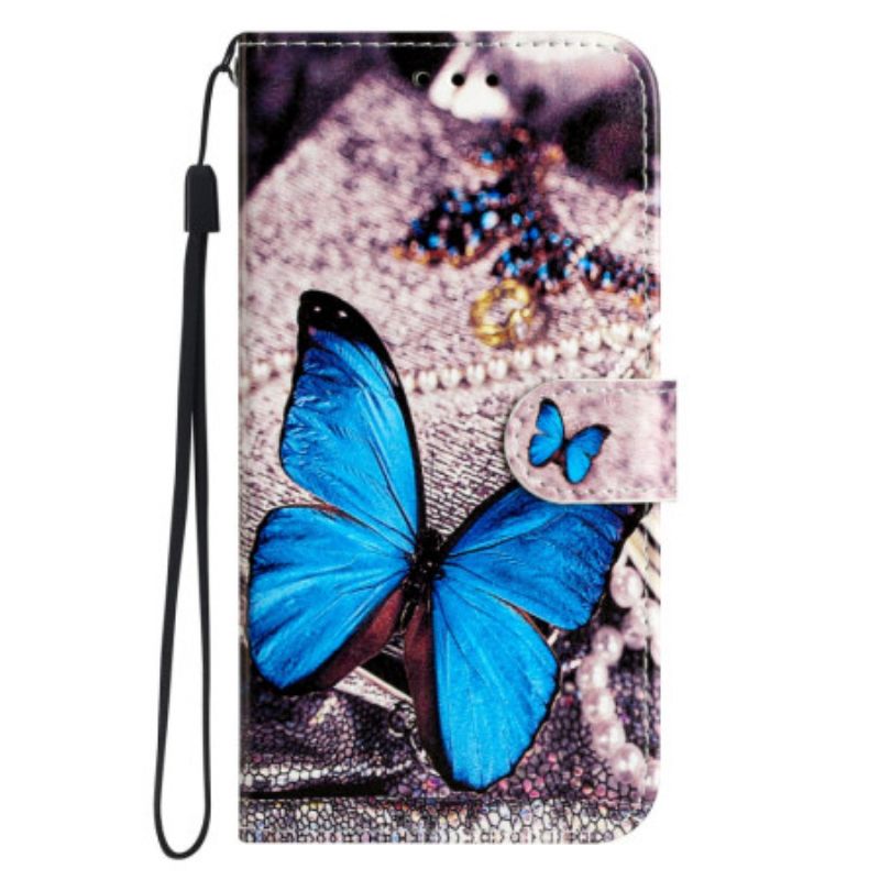 Leren Hoesje Voor Xiaomi 14t Pro Blauwe Vlinder