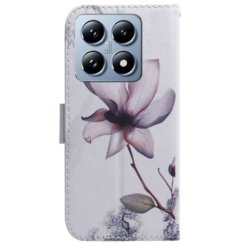 Leren Hoesje Voor Xiaomi 14t Pro Roze Bloem