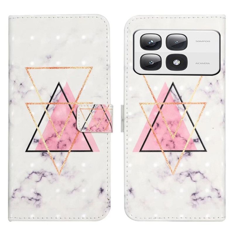 Leren Hoesje Xiaomi 14t Pro Marmeren Driehoeken Bescherming Hoesje