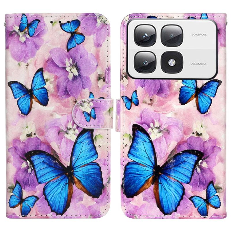 Leren Hoesje Xiaomi 14t Pro Premium Bloemen En Vlinders Bescherming Hoesje