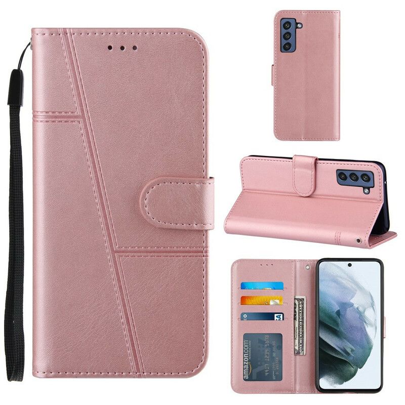 Flip Case Leren Samsung Galaxy S21 Fe Bandjes Met Geo-lederen Effect