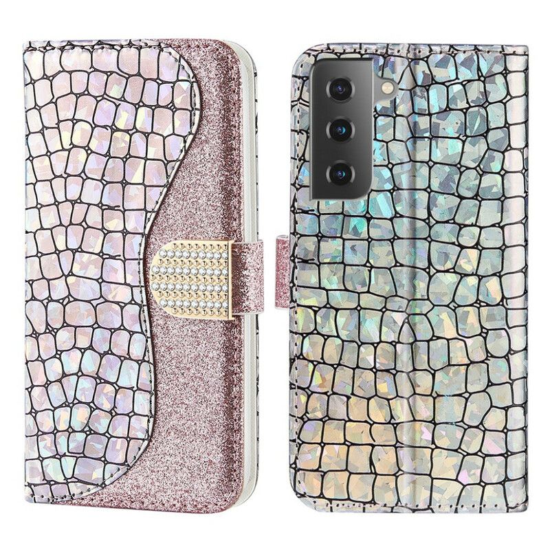 Flip Case Leren Samsung Galaxy S21 Fe Krokodil Diamanten