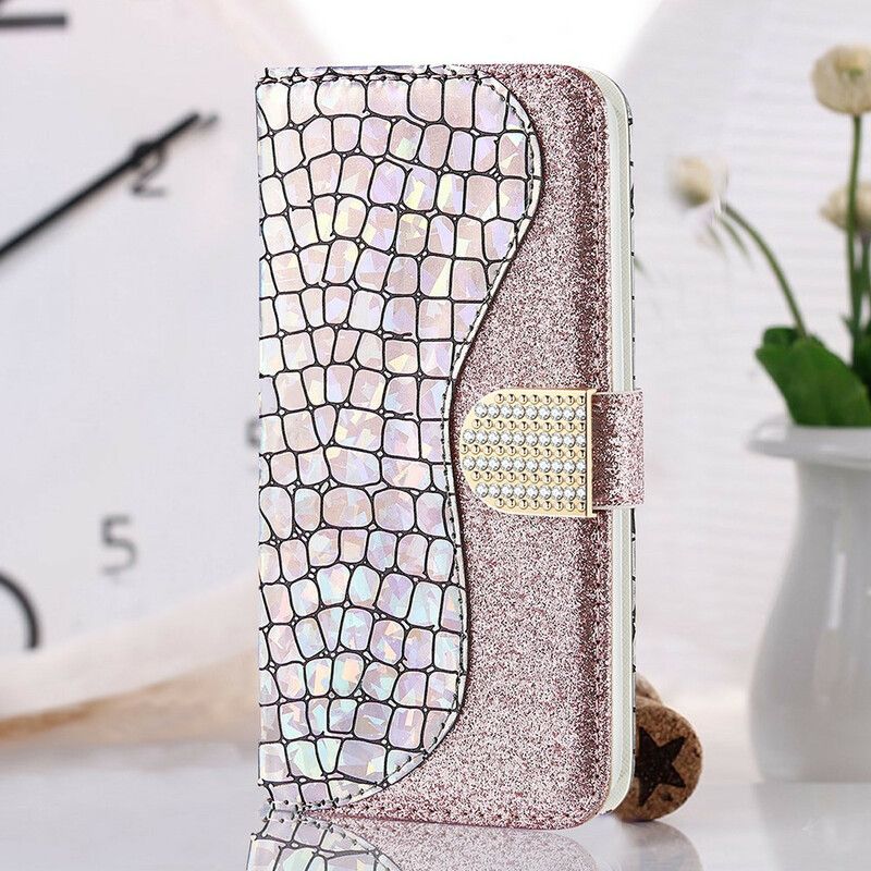 Flip Case Leren Samsung Galaxy S21 Fe Krokodil Diamanten