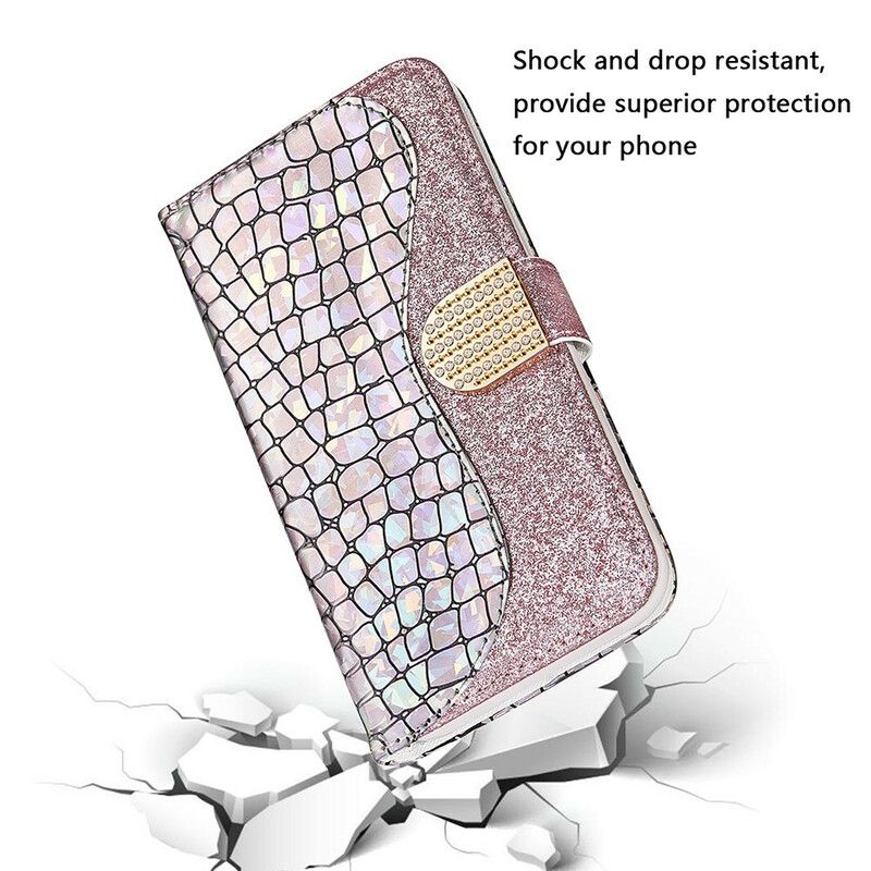 Flip Case Leren Samsung Galaxy S21 Fe Krokodil Diamanten