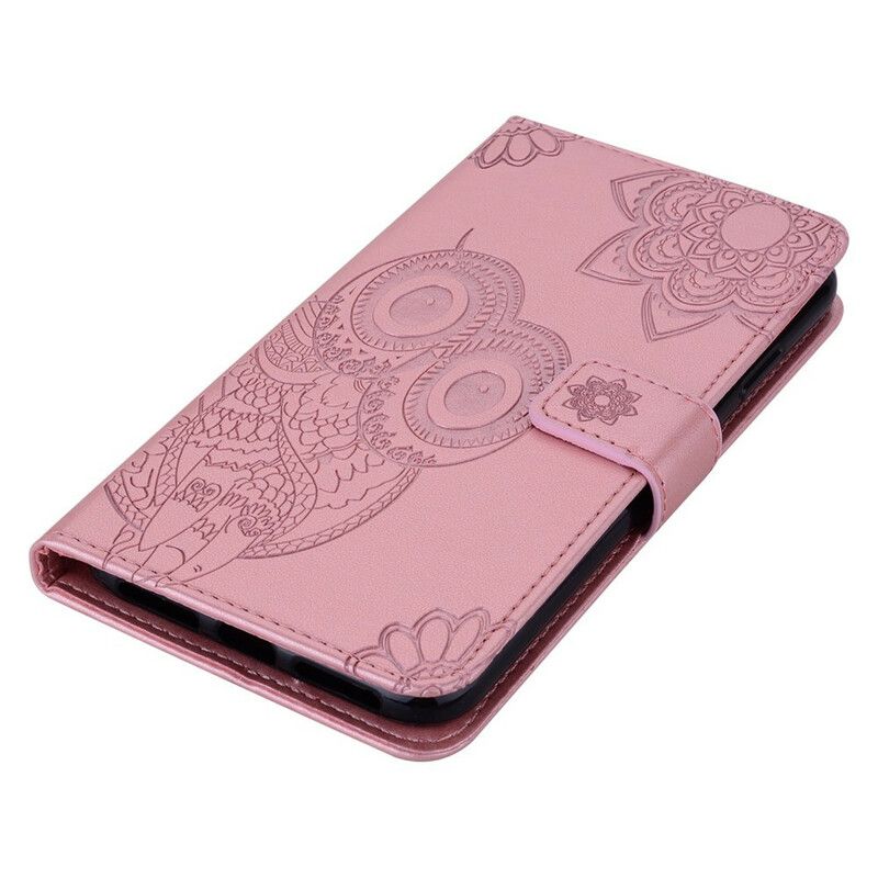 Flip Case Leren Samsung Galaxy S21 Fe Uil Mandala En Lanyard