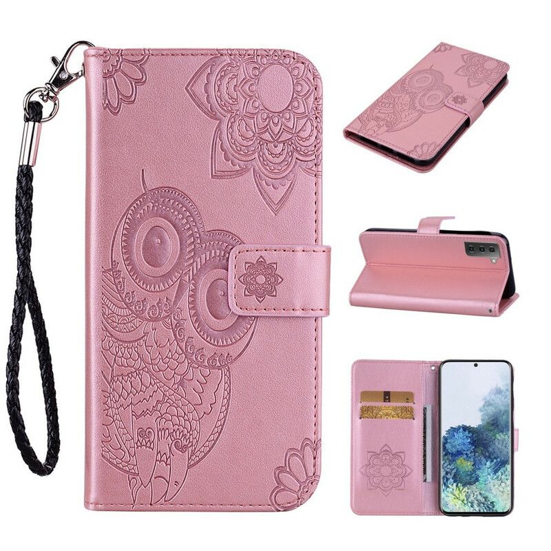 Flip Case Leren Samsung Galaxy S21 Fe Uil Mandala En Lanyard