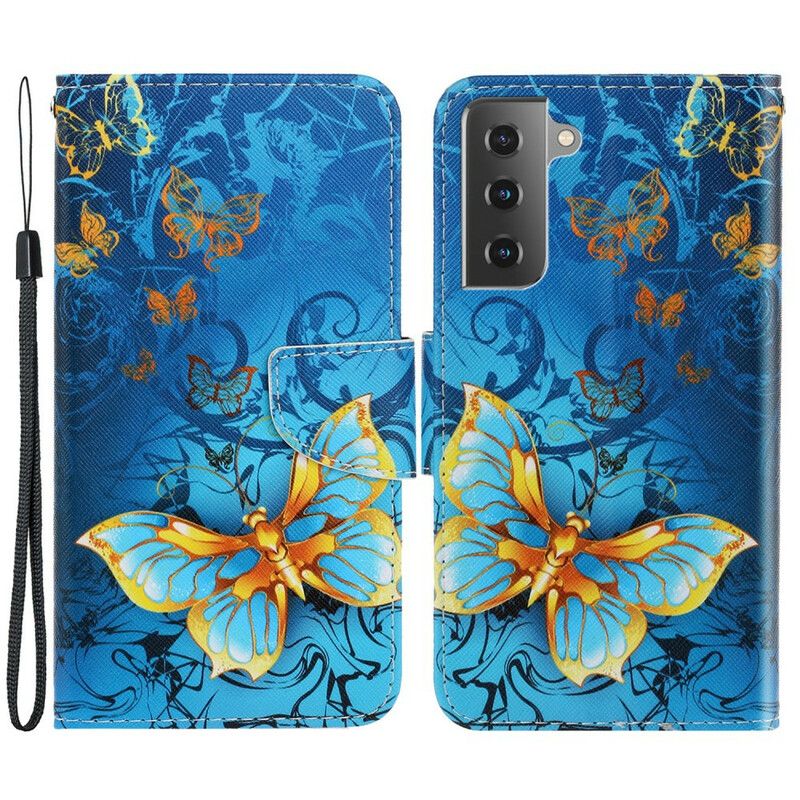 Flip Case Leren Samsung Galaxy S21 Fe Vlinders Band Variaties