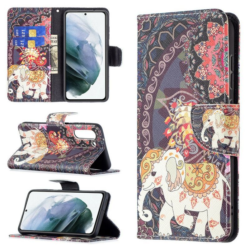 Folio-hoesje Samsung Galaxy S21 Fe Mandala Etnische Olifanten