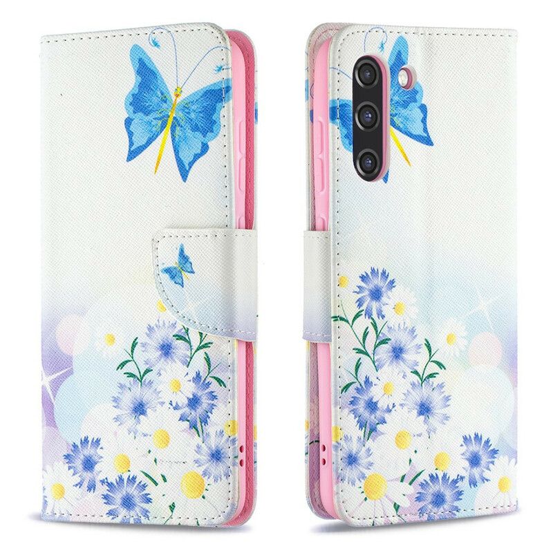 Folio-hoesje Samsung Galaxy S21 Fe Telefoonhoesje Geschilderde Vlinders En Bloemen