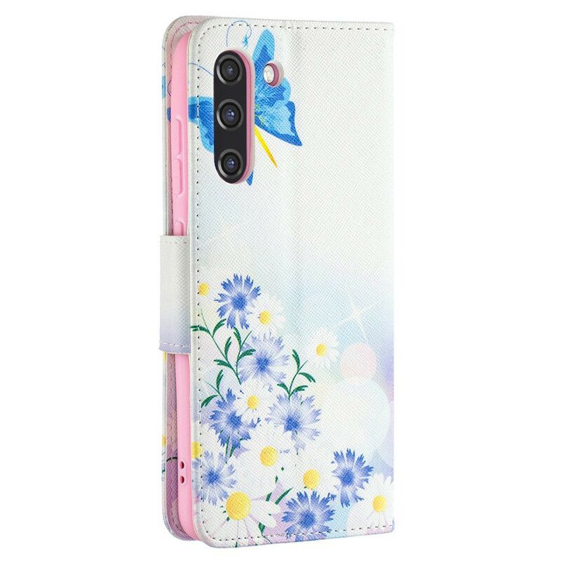 Folio-hoesje Samsung Galaxy S21 Fe Telefoonhoesje Geschilderde Vlinders En Bloemen