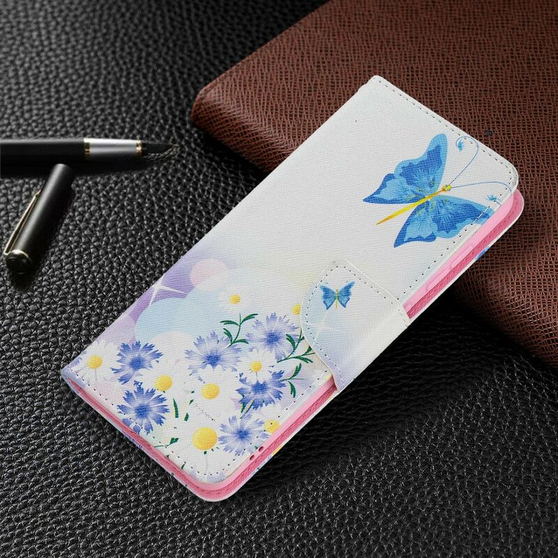 Folio-hoesje Samsung Galaxy S21 Fe Telefoonhoesje Geschilderde Vlinders En Bloemen