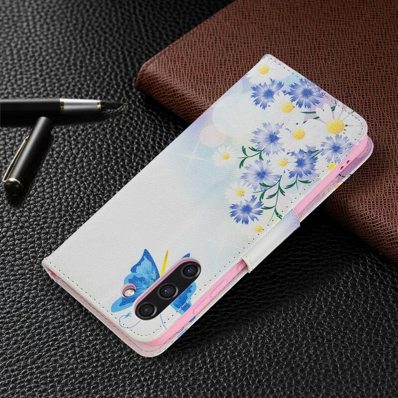 Folio-hoesje Samsung Galaxy S21 Fe Telefoonhoesje Geschilderde Vlinders En Bloemen