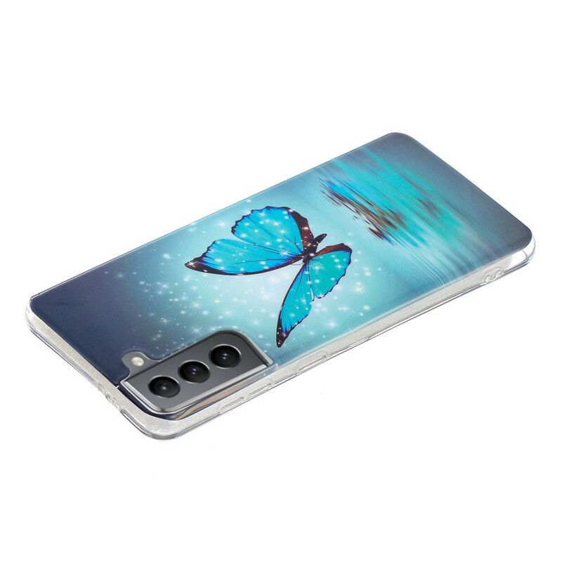 Hoesje Samsung Galaxy S21 Fe Fluorescerende Blauwe Vlinder