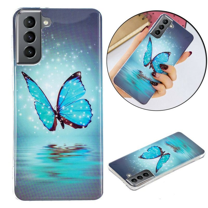 Hoesje Samsung Galaxy S21 Fe Fluorescerende Blauwe Vlinder