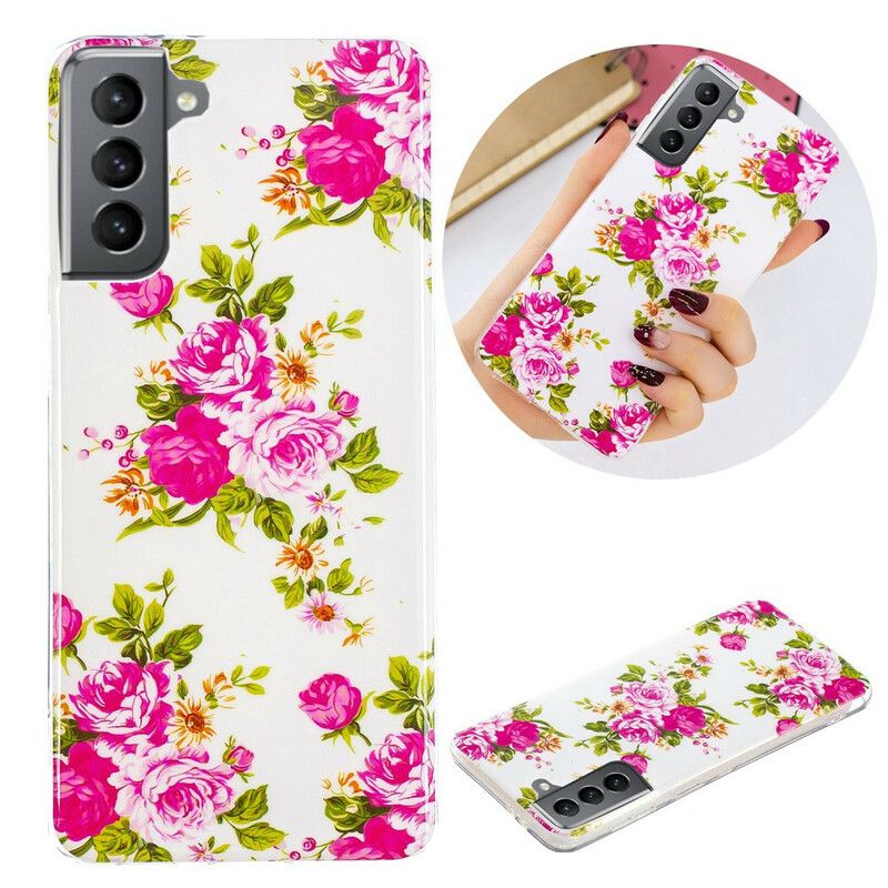 Hoesje Samsung Galaxy S21 Fe Fluorescerende Liberty-bloemen Bescherming Hoesje