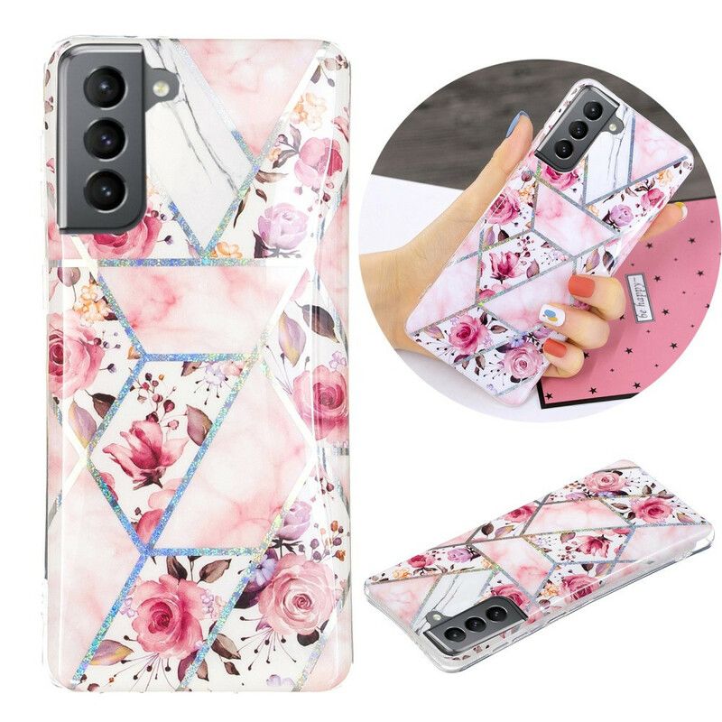 Hoesje Samsung Galaxy S21 Fe Gemarmerde Bloemen