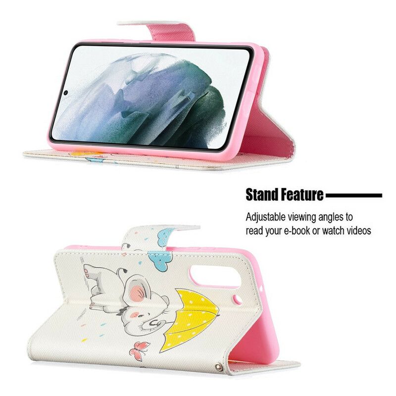 Leren Hoesje Samsung Galaxy S21 Fe Baby Olifant Bescherming Hoesje