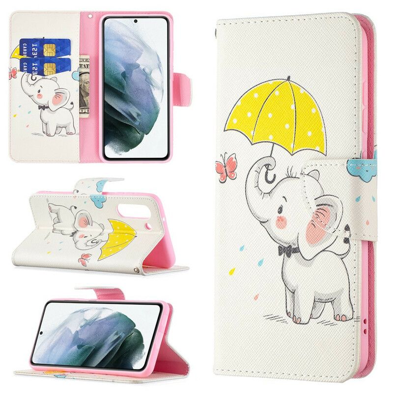 Leren Hoesje Samsung Galaxy S21 Fe Baby Olifant Bescherming Hoesje