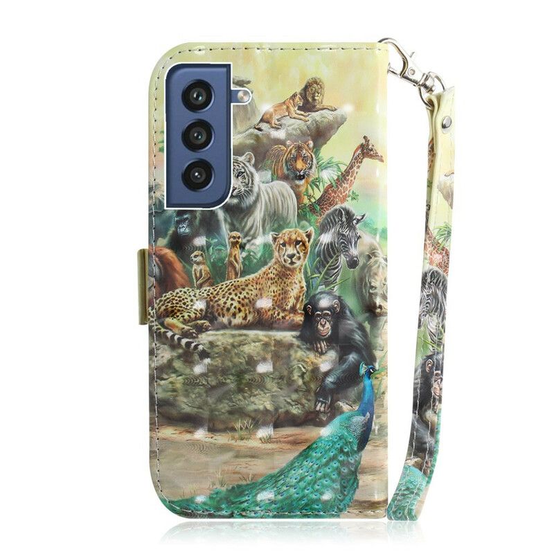 Leren Hoesje Samsung Galaxy S21 Fe Dieren Safari String Bescherming Hoesje