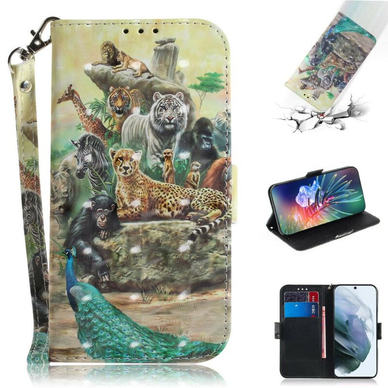 Leren Hoesje Samsung Galaxy S21 Fe Dieren Safari String Bescherming Hoesje