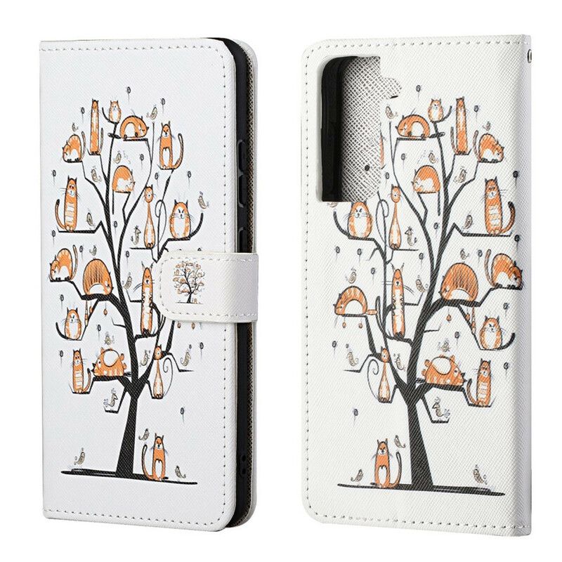 Leren Hoesje Samsung Galaxy S21 Fe Funky Cats Strappy Bescherming Hoesje