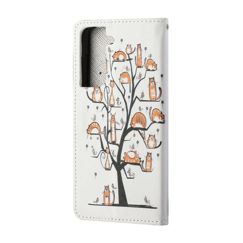 Leren Hoesje Samsung Galaxy S21 Fe Funky Cats Strappy Bescherming Hoesje