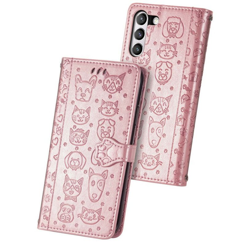 Leren Hoesje Samsung Galaxy S21 Fe Geanimeerde Dieren