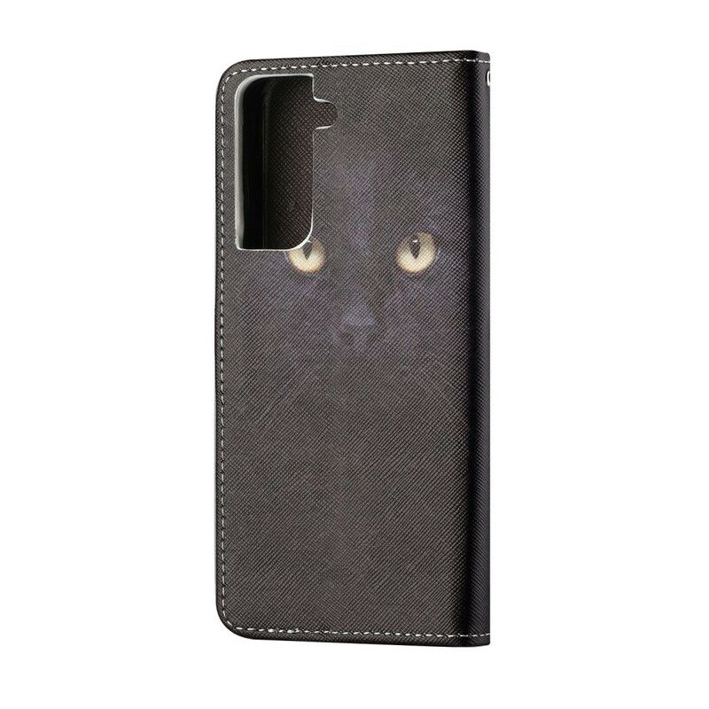 Leren Hoesje Samsung Galaxy S21 Fe Kattenogen Met Zwarte Bandjes Bescherming Hoesje