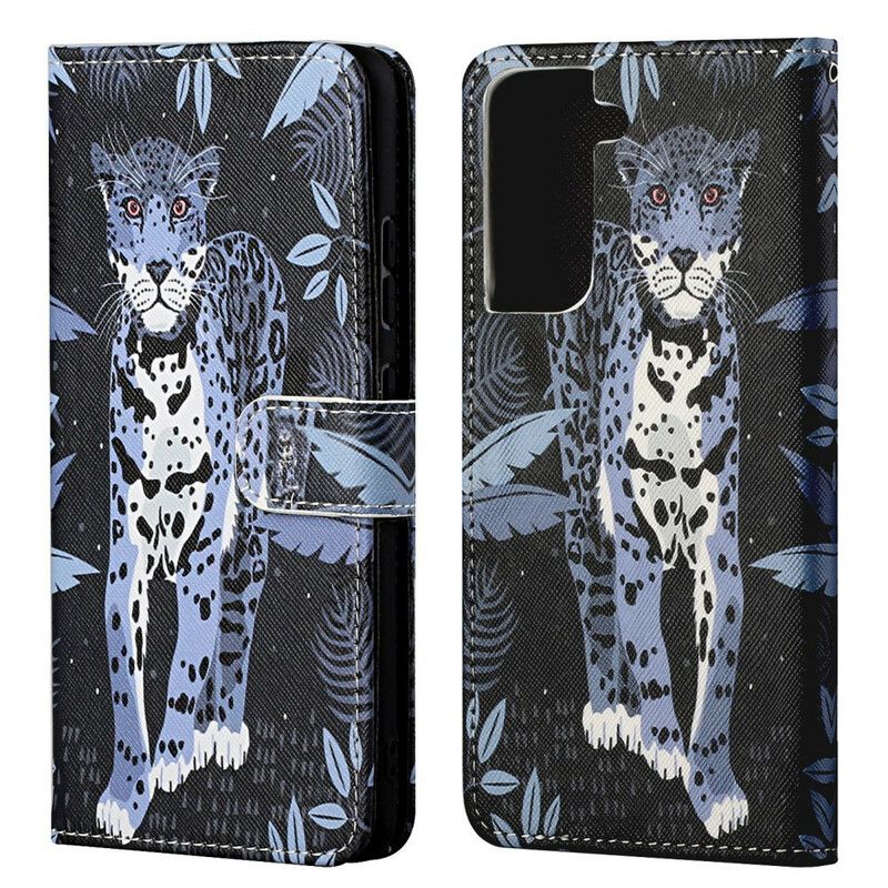 Leren Hoesje Samsung Galaxy S21 Fe Leopard Strappy Bescherming Hoesje