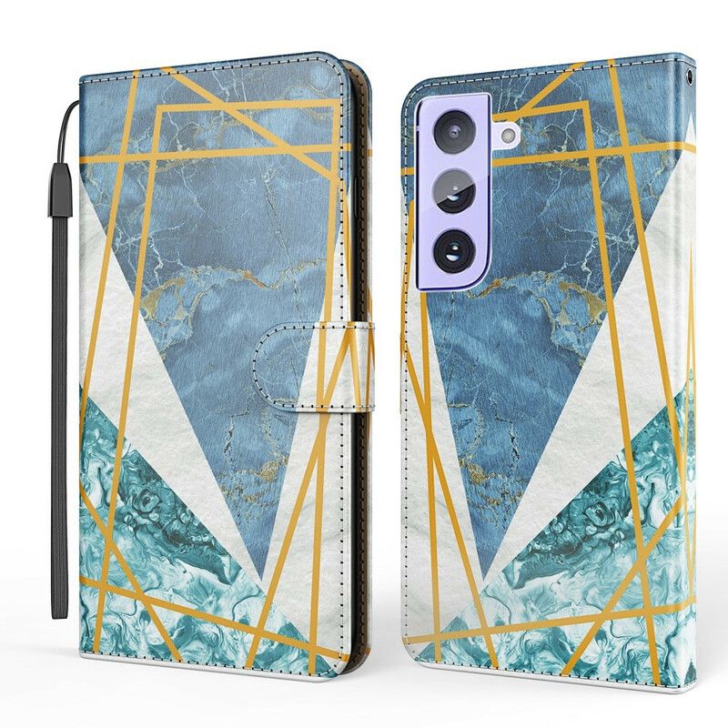 Leren Hoesje Samsung Galaxy S21 Fe Marmer Design Strappy Bescherming Hoesje