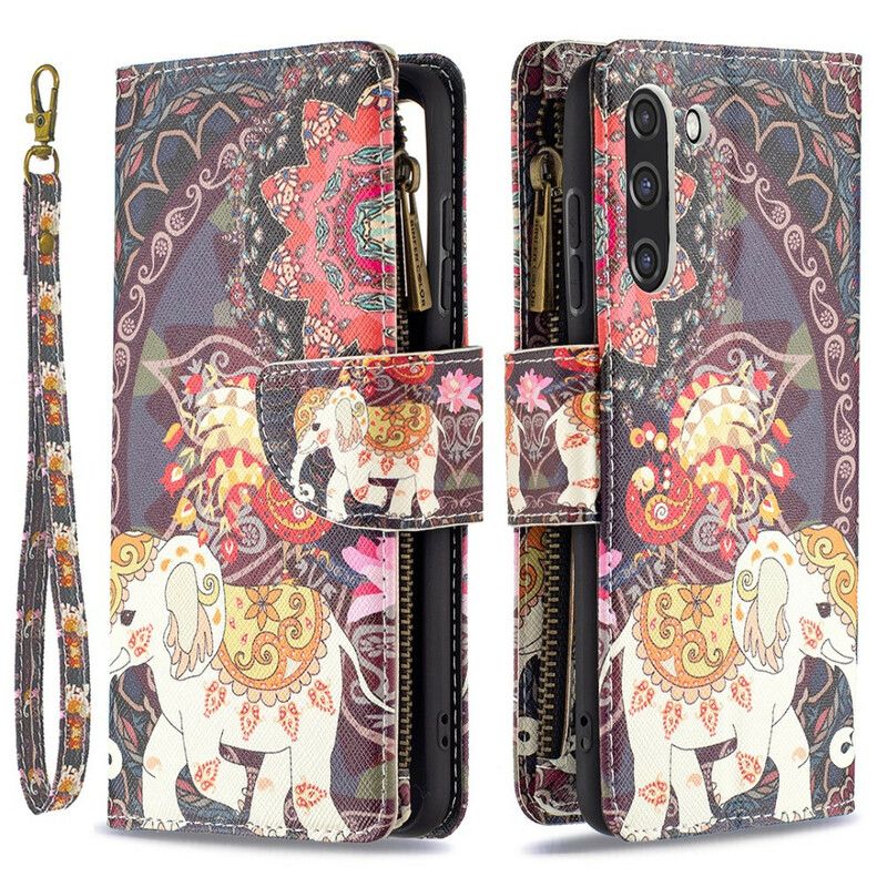 Leren Hoesje Samsung Galaxy S21 Fe Olifant Zak Met Rits Bescherming Hoesje