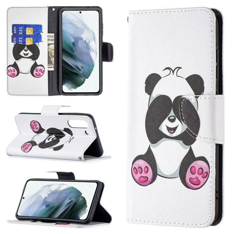 Leren Hoesje Samsung Galaxy S21 Fe Panda Plezier Bescherming Hoesje